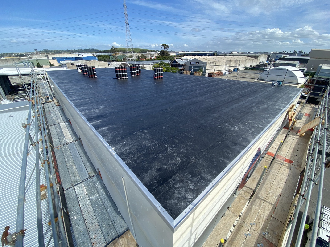 Torch-on industrial flat roof waterproofing, Auckland